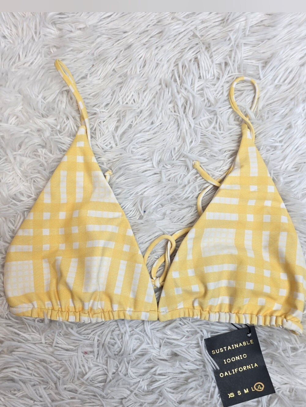 Skatie Yellow Plaid Triangle Bikini Top Sz Xl
